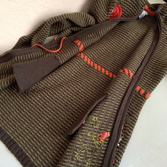 Cabi Wool Blend Coatagan Womens Medium Green Embroidered Pockets Hood Zip Close - Picture 8 of 14